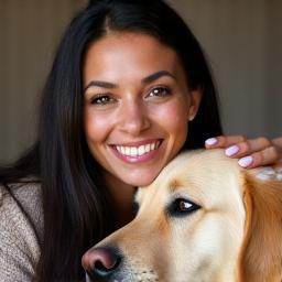 Maria Rodriguez, our In-Home & Behavior Consultant, petting a calm Labrador.