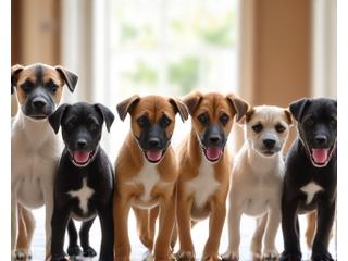Happy puppies playing in a socialization class